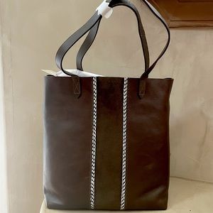 NWT Madewell Medium Transport Suede Inset Edition Brown Leather Tote Bag